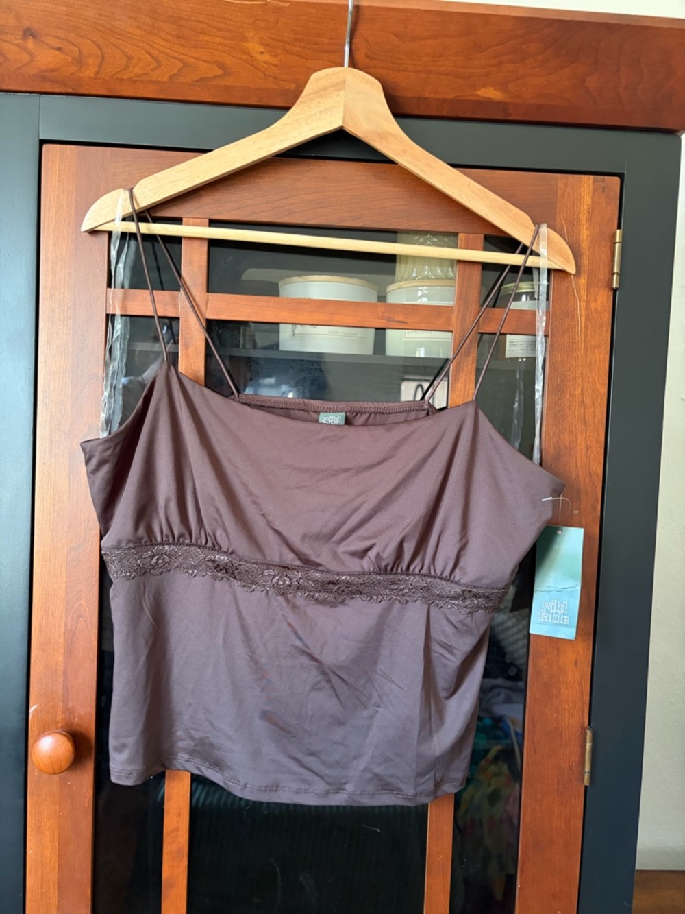 NWT Wild Fable Brown Lace-Trim Crop Tank